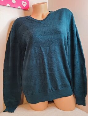 Men's Tasso Elba 100% Merino Wool Teal V-neck Pullover Sweater Size M